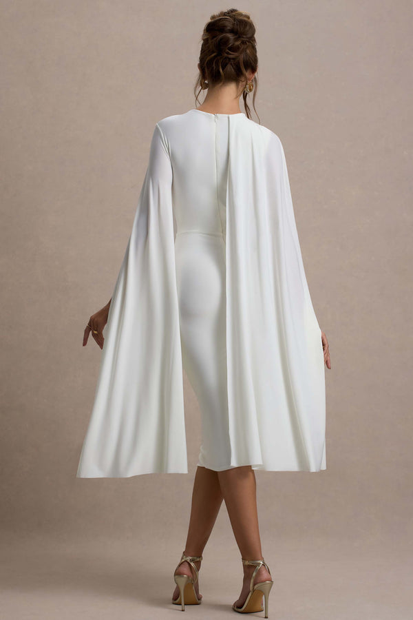 Club L Marysol White Asymmetric Cape Midi Dress