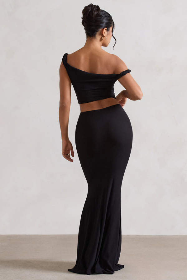 Club L Neve Black Gathered Maxi Skirt
