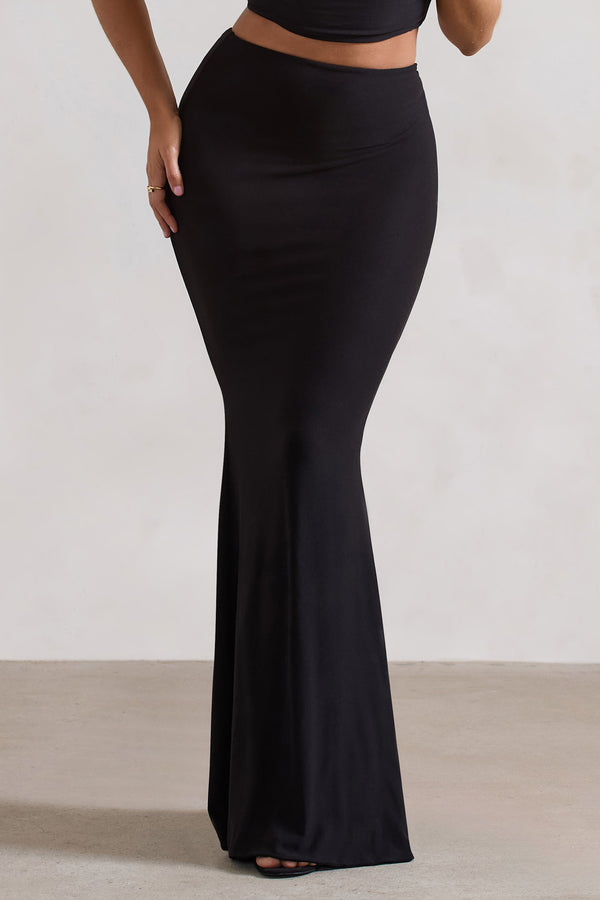 Club L Neve Black Gathered Maxi Skirt