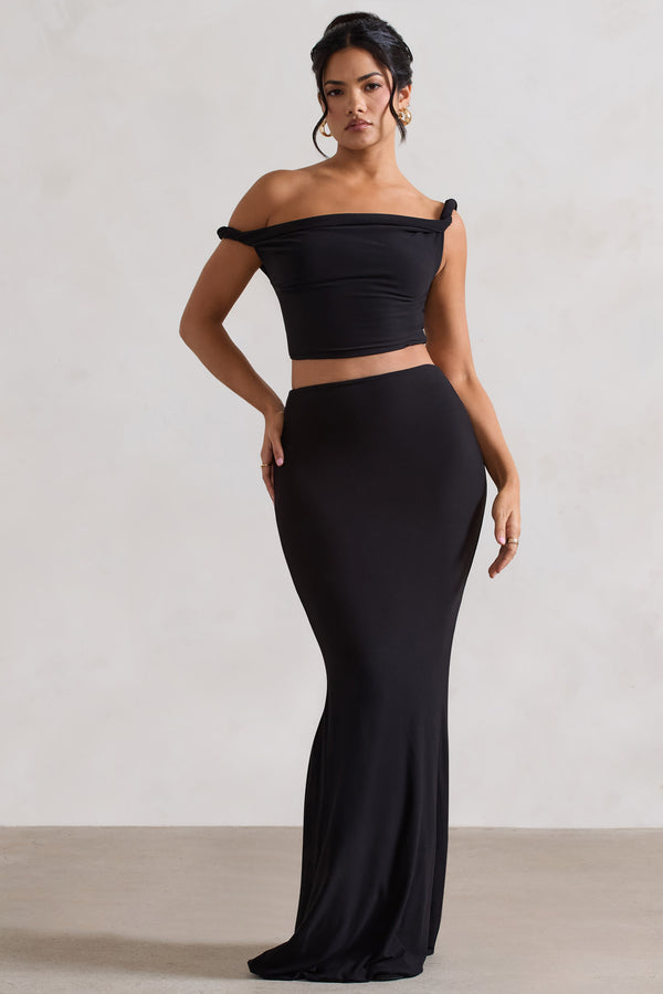 Club L Neve Black Gathered Maxi Skirt