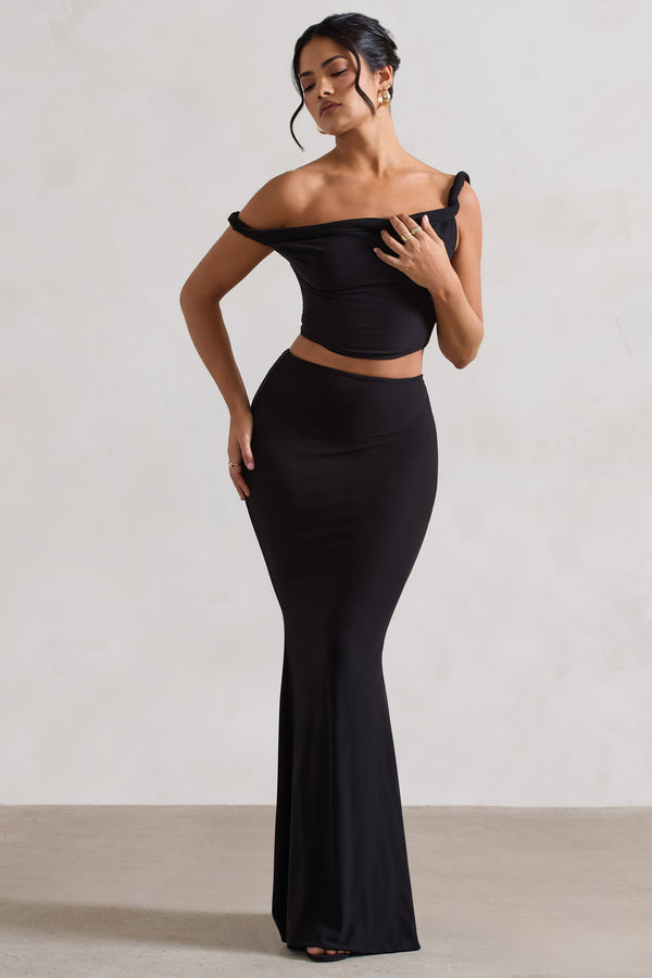 club l Neve Black Gathered Maxi Skirt