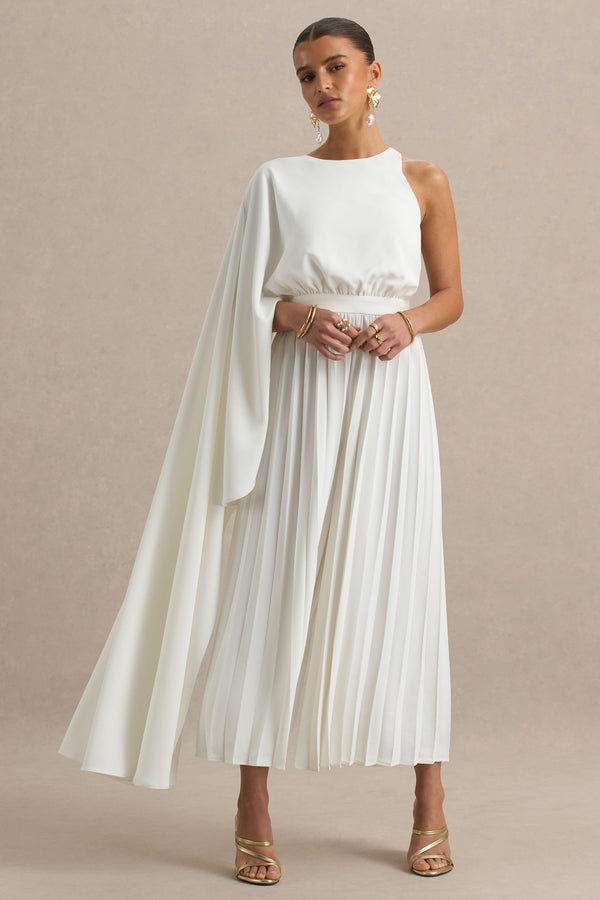 Club L Paradise White Cape-Sleeve Jumpsuit