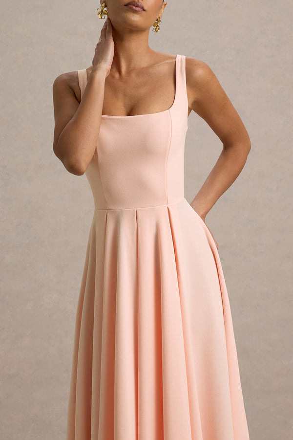 Club L Parina Pink Strappy Volume-Hem Midi Dress