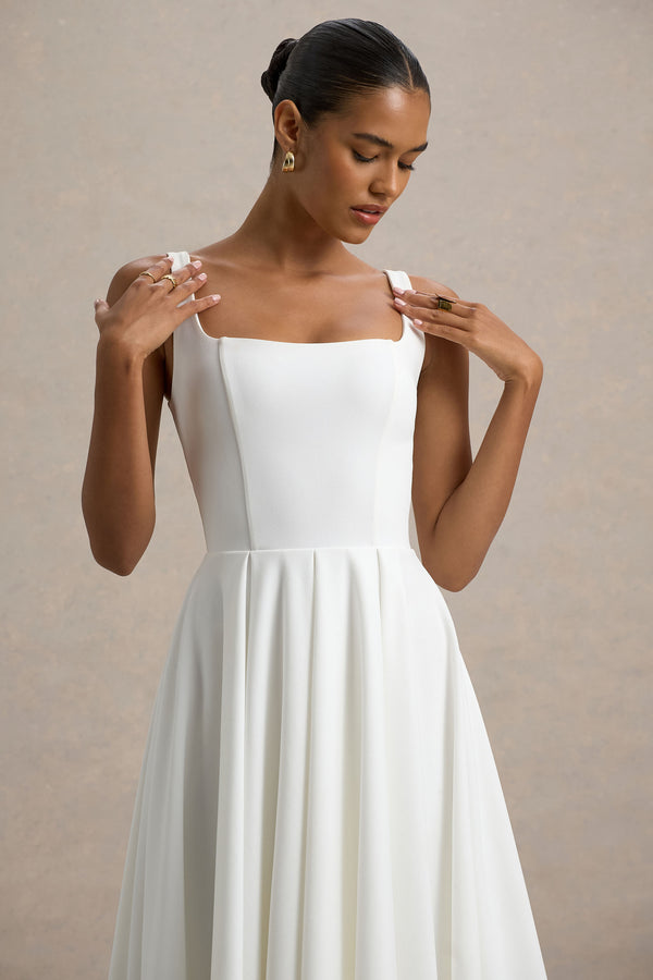 Club L Parina White Strappy Volume-Hem Midi Dress