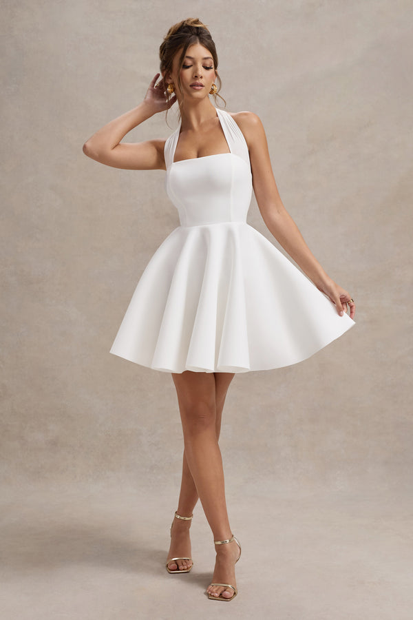 Club L Peggy White Halter-Neck Skater Mini Dress