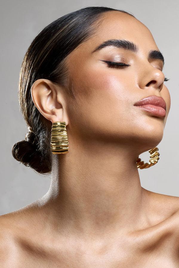 Club L Quinlan Gold Textured Chunky Hoop Earrings