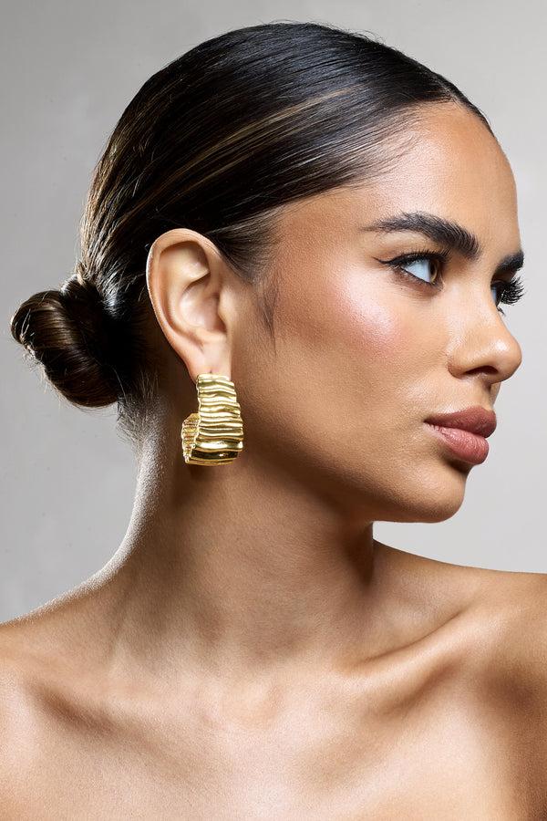 Club L Quinlan Gold Textured Chunky Hoop Earrings