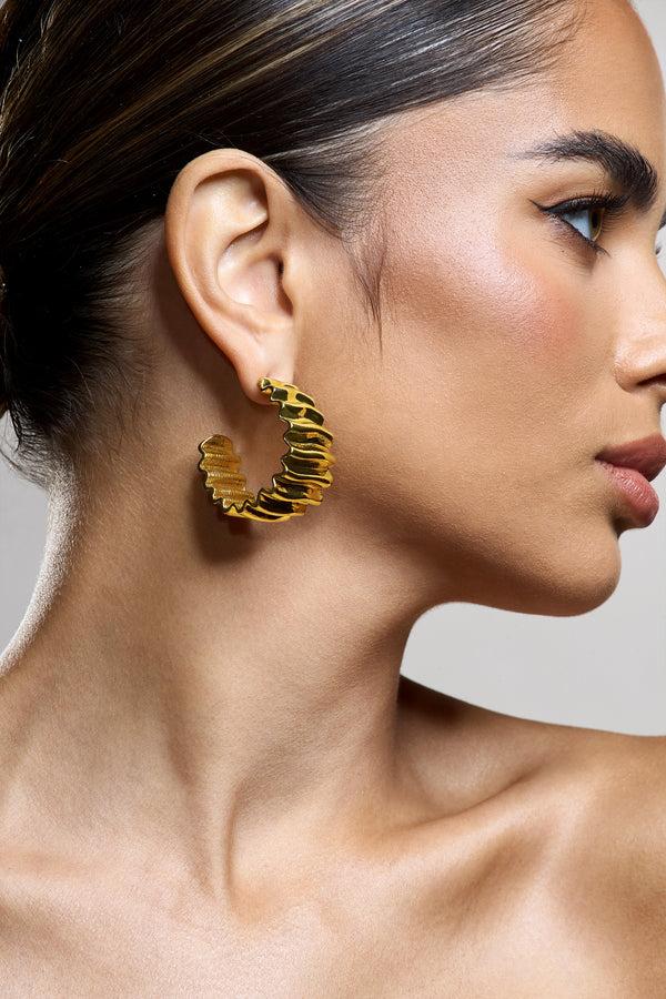 Club L Quinlan Gold Textured Chunky Hoop Earrings
