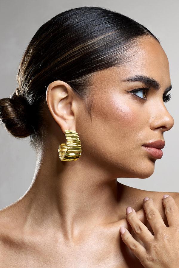 club l Quinlan Gold Textured Chunky Hoop Earrings