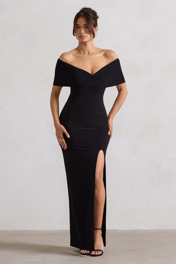 club l Refined Black Twist Front Bardot Maxi Dress