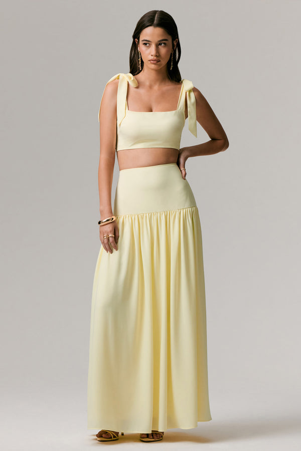 Club L Reminiscent Lemon Ruched Maxi Skirt