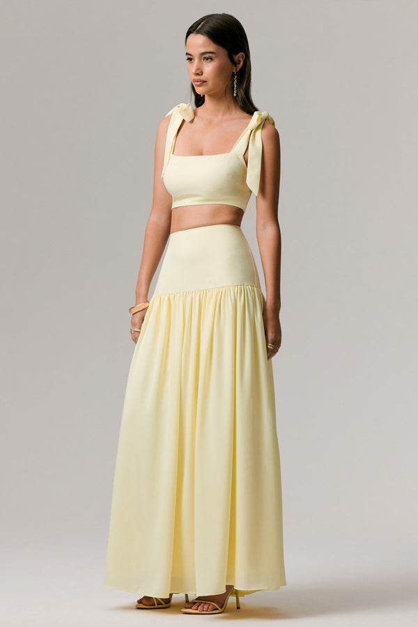 Club L Reminiscent Lemon Ruched Maxi Skirt