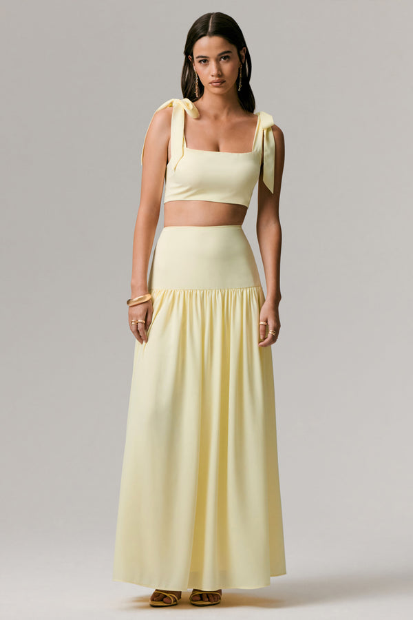 club l Reminiscent Lemon Ruched Maxi Skirt