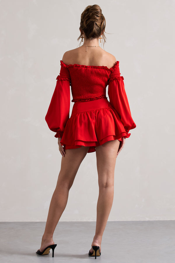 Club L Rossana Red Tiered Frilled Shorts