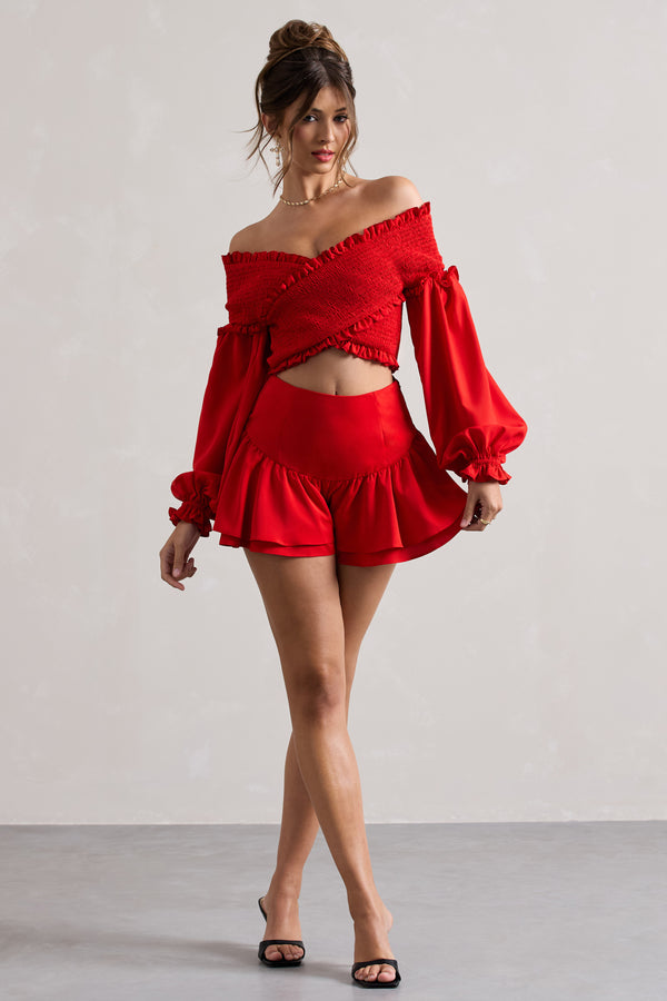 club l Rossana Red Tiered Frilled Shorts