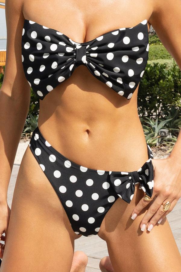 Club L Rosso Black Polka Dot Bow Bikini Bottoms