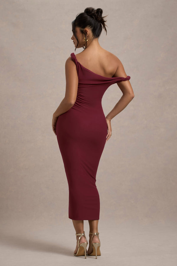 Club L Salome Berry Twisted Asymmetric Midi Dress