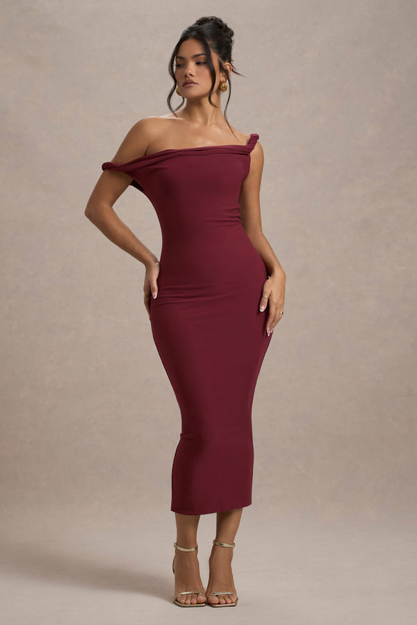 Club L Salome Berry Twisted Asymmetric Midi Dress