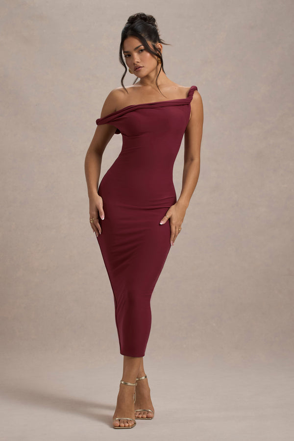 club l Salome Berry Twisted Asymmetric Midi Dress