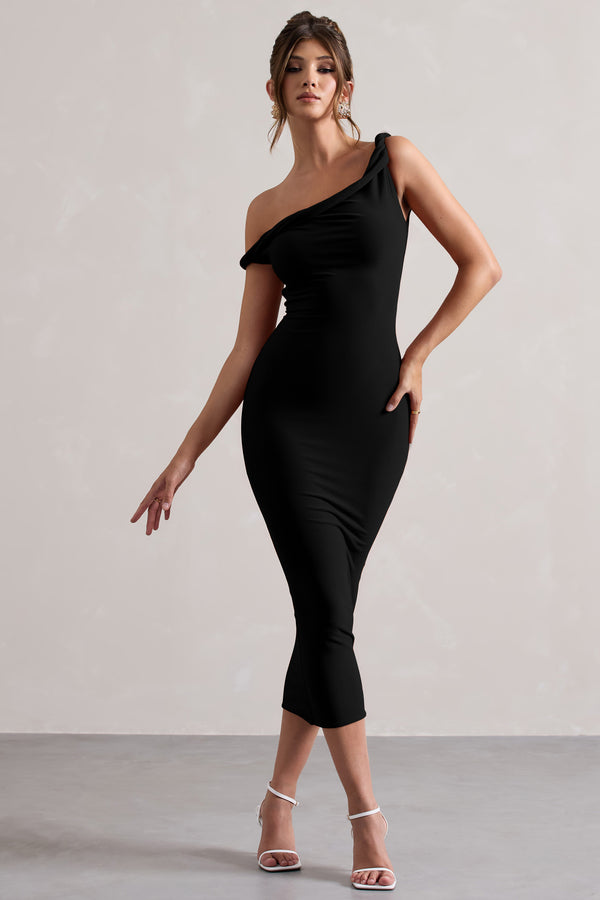 Club L Salome Black Twisted Asymmetric Midi Dress