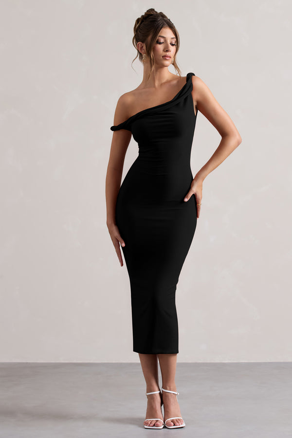 club l Salome Black Twisted Asymmetric Midi Dress