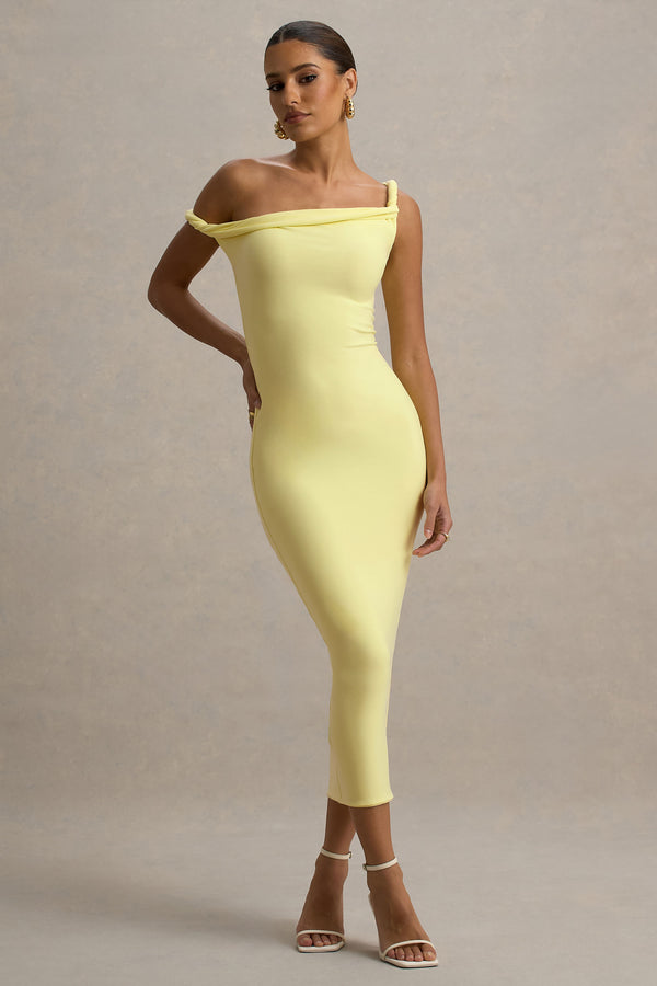 Club L Salome Lemon Twisted Asymmetric Midi Dress