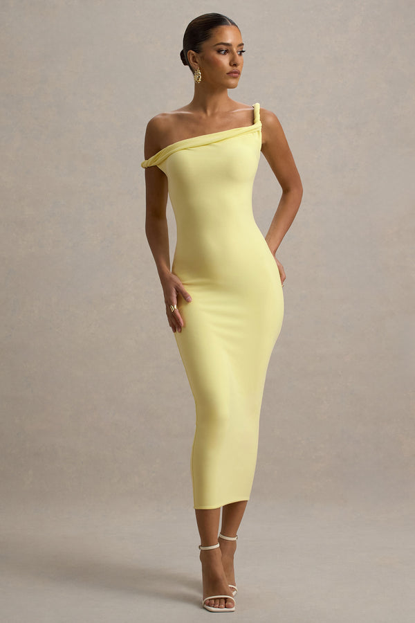 club l Salome Lemon Twisted Asymmetric Midi Dress