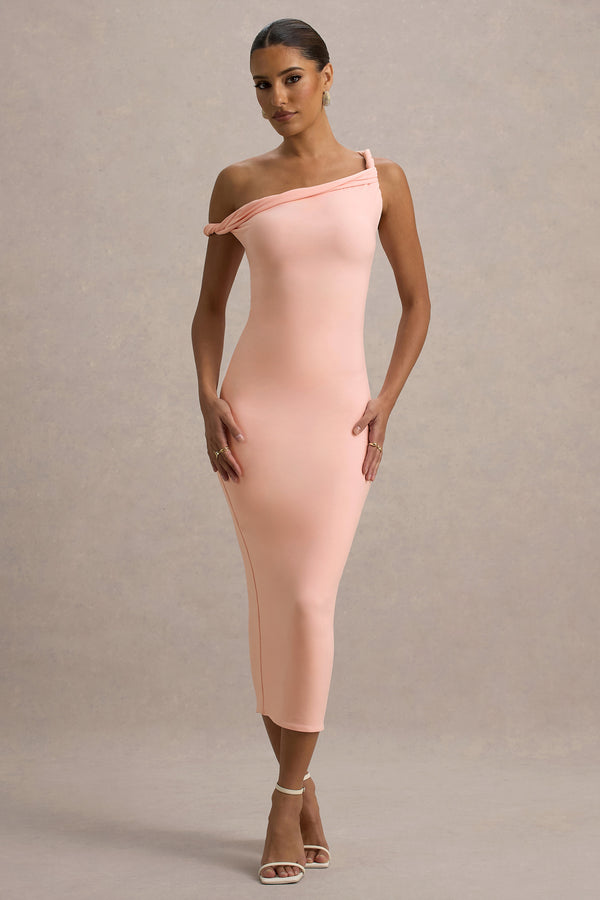 Club L Salome Pink Twisted Asymmetric Midi Dress