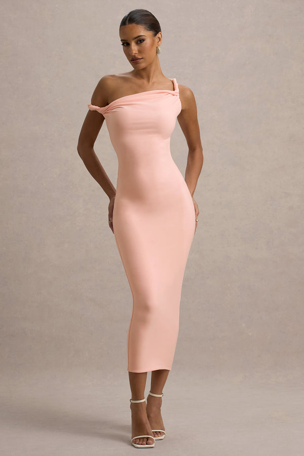 club l Salome Pink Twisted Asymmetric Midi Dress