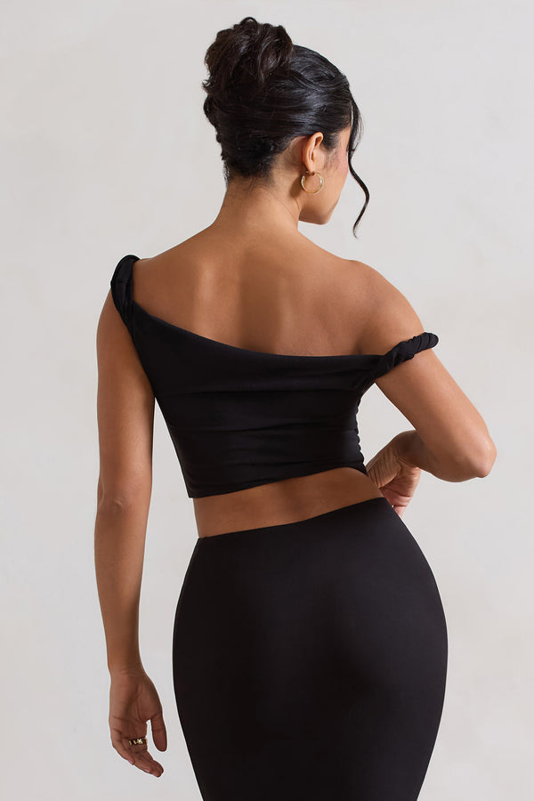Club L Sami Black Twisted Asymmetric Crop Top