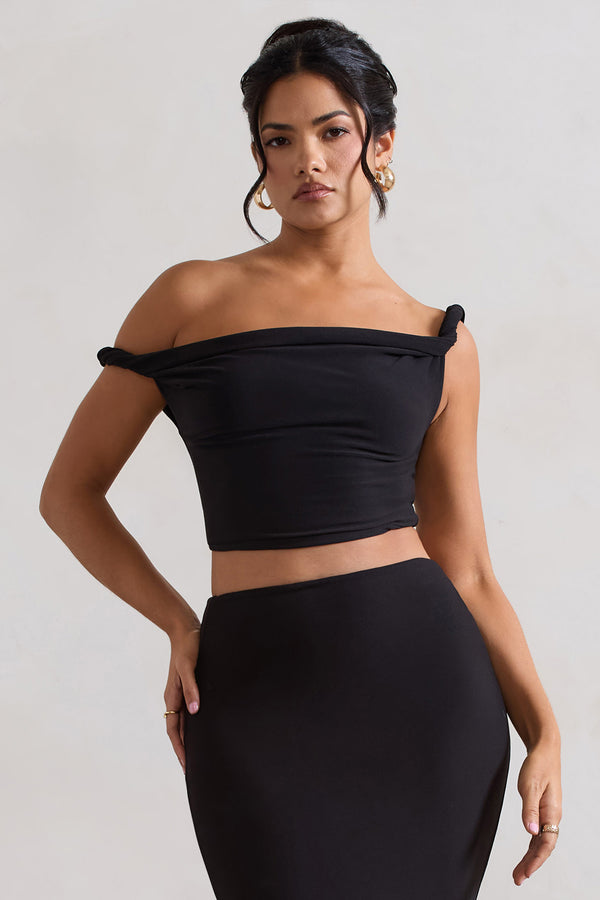 club l Sami Black Twisted Asymmetric Crop Top