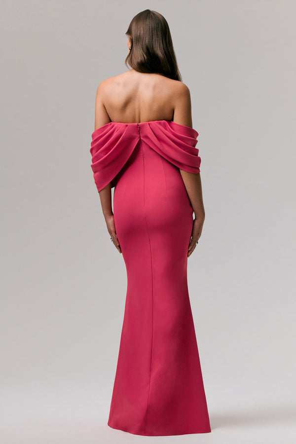 Club L Serene Hot Pink Draped Bardot Maxi Dress
