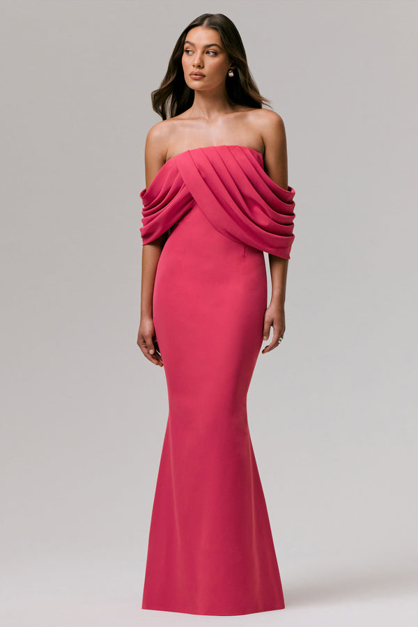Club L Serene Hot Pink Draped Bardot Maxi Dress
