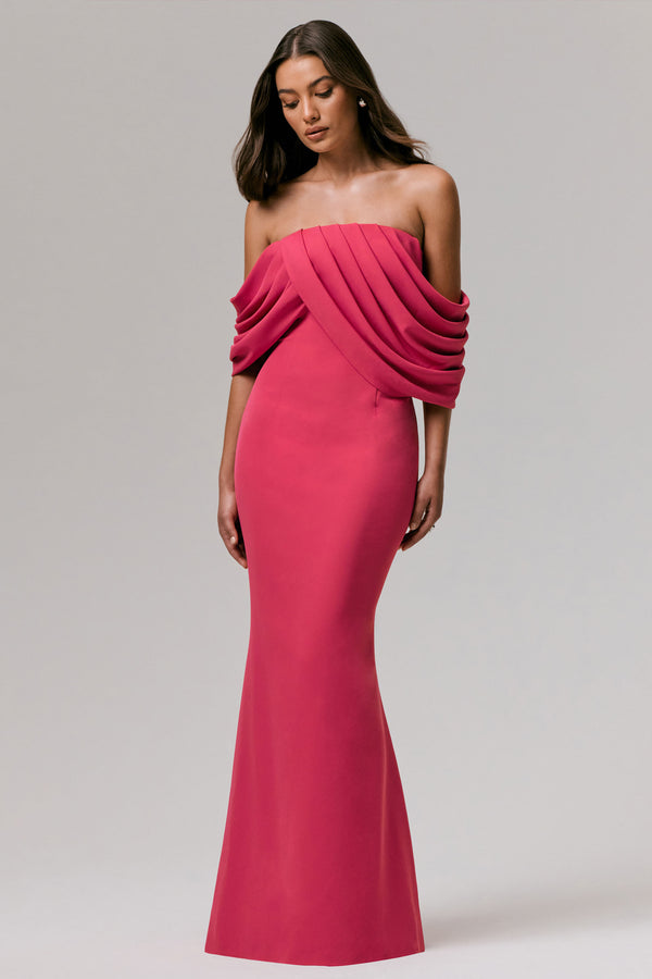 Club L Serene Hot Pink Draped Bardot Maxi Dress