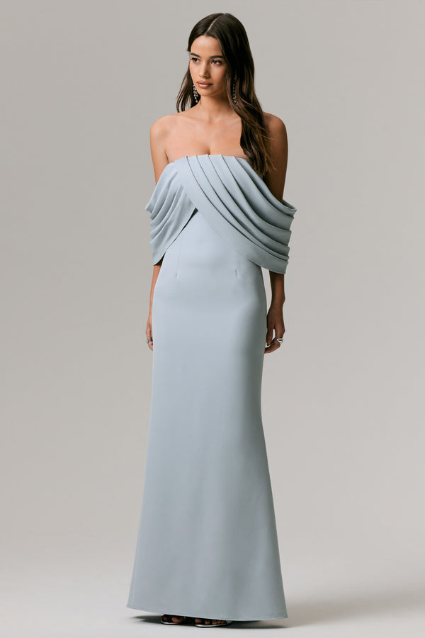 Club L Serene Powder Blue Draped Bardot Maxi Dress