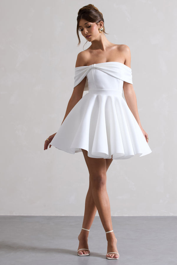 club l Snowfall White Bardot Bow Skater Mini Dress