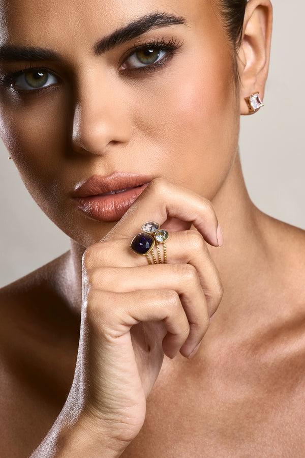 Club L Starla Gold & Purple Adjustable Cluster Ring