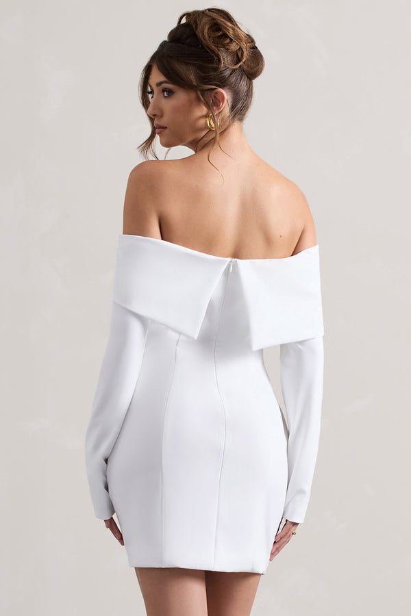 Club L Tara White Bardot Tailored Blazer Dress