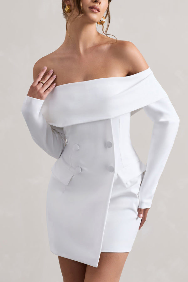 Club L Tara White Bardot Tailored Blazer Dress