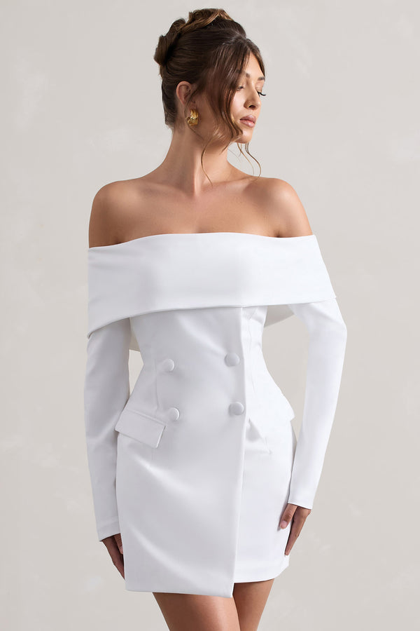 Club L Tara White Bardot Tailored Blazer Dress