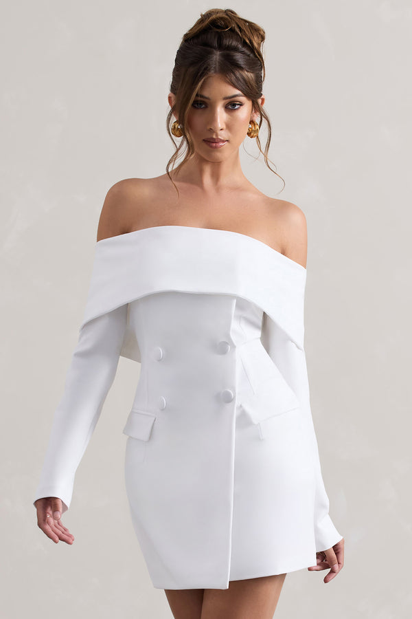 club l Tara White Bardot Tailored Blazer Dress