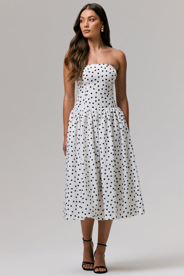 Club L Triumph Polka Dot Bandeau Midi Dress