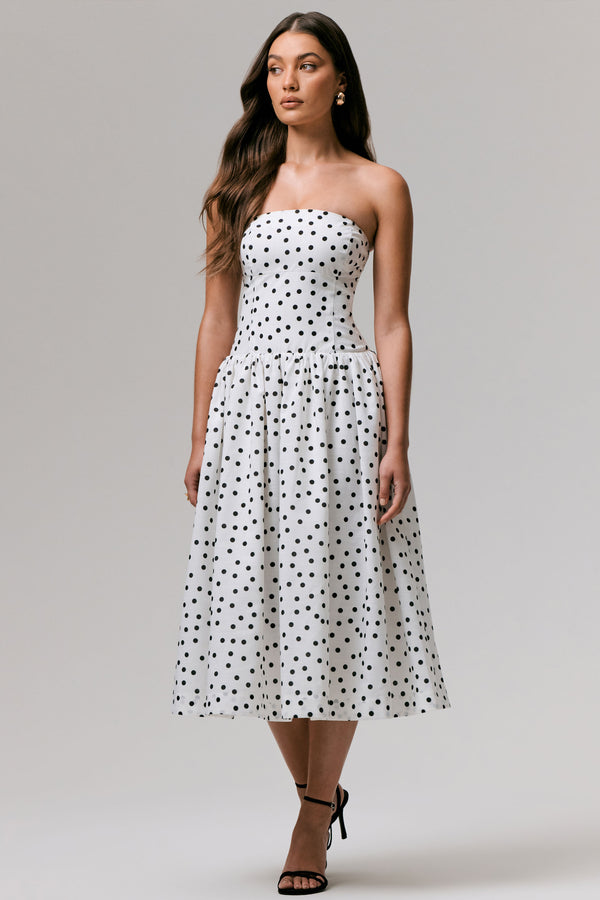 Club L Triumph Polka Dot Bandeau Midi Dress