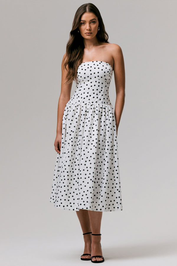 club l Triumph Polka Dot Bandeau Midi Dress