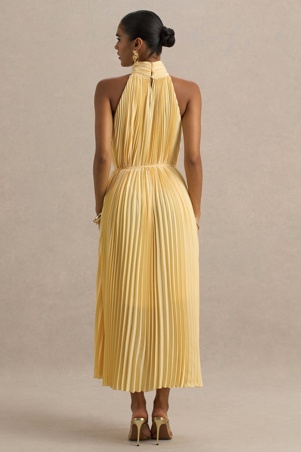 Club L Tulip Lemon Pleated High-Neck Midi Dress