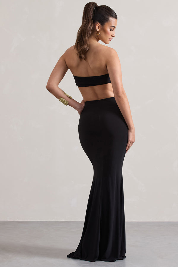 Club L Vitality Black Ruched Drape Maxi Skirt