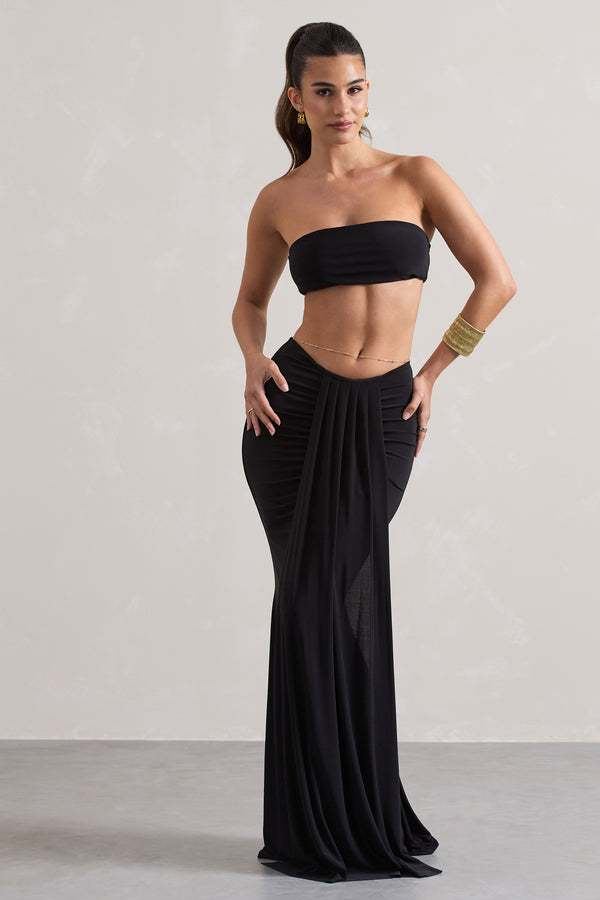 club l Vitality Black Ruched Drape Maxi Skirt