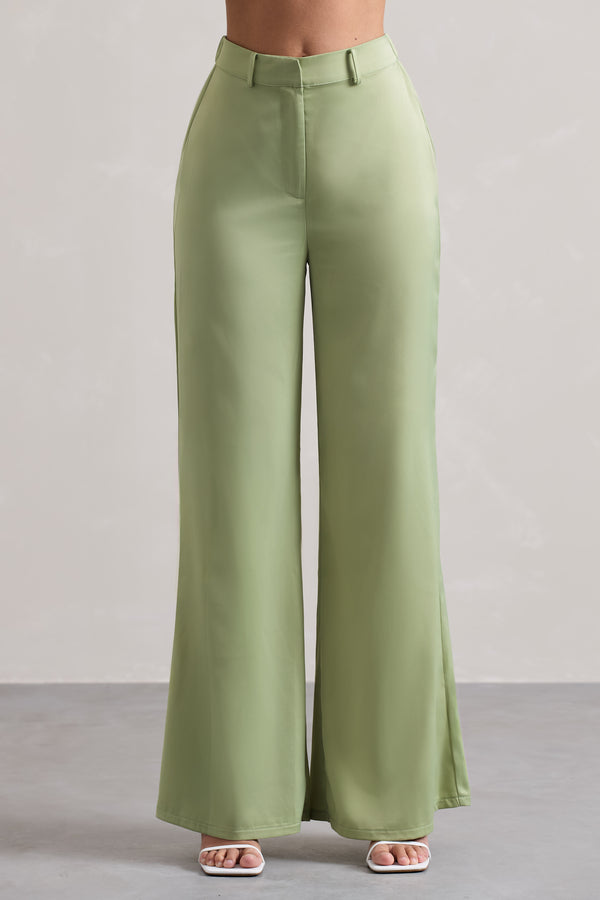 Club L Your Way Pale Green Satin Wide-Leg Trousers