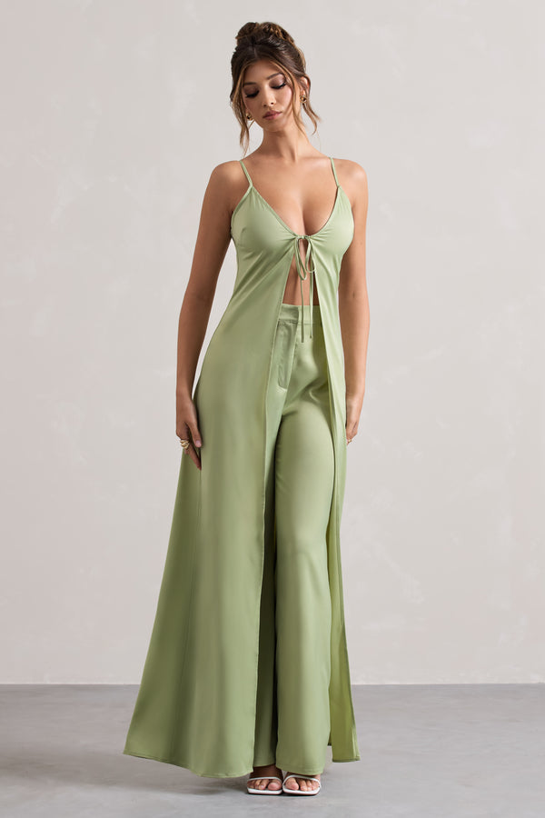 Club L Your Way Pale Green Satin Wide-Leg Trousers
