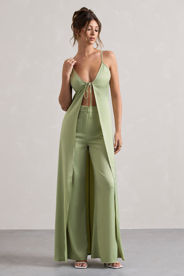 club l Your Way Pale Green Satin Wide-Leg Trousers